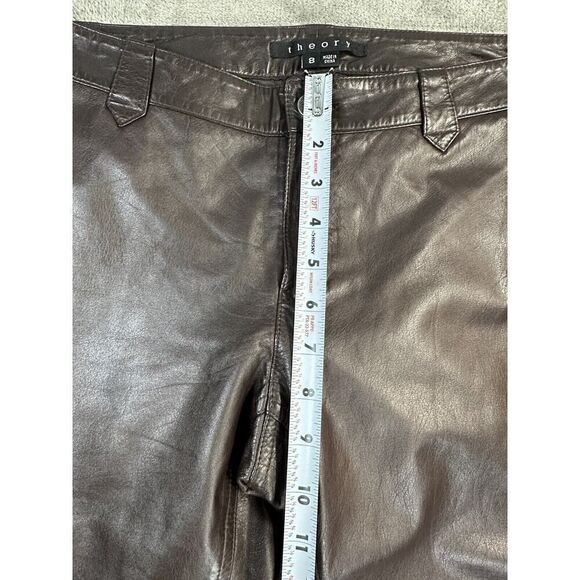 Theory mid rise Leather Brown Pants straight leg sz 8 - Picture 10 of 15